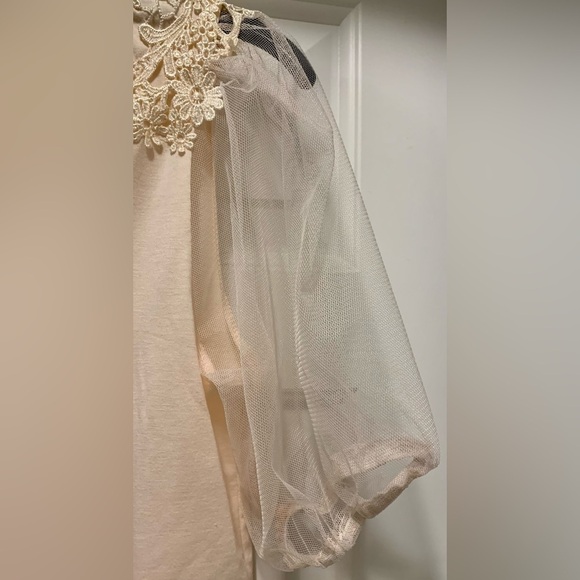 Light pink Top with Mesh Sleeves and embroidered shoulders - Picture 4 of 5